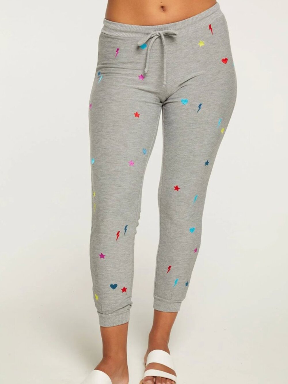 ☀️ Chaser Rainbow Stitches Jogger Heather Grey Embroidered Icon S XS NWOT